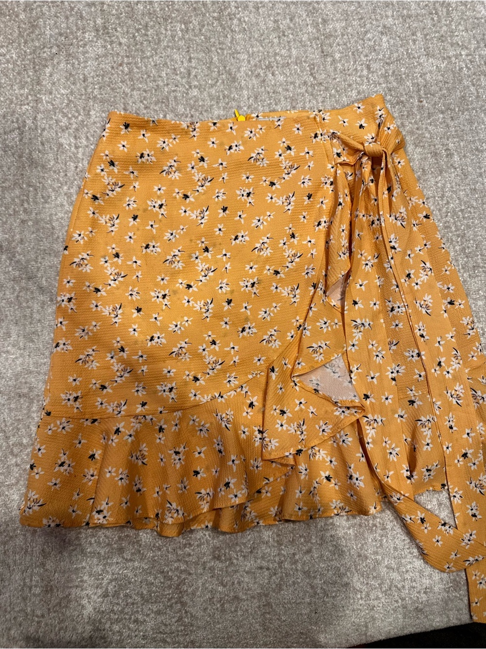 Princess Polly Floral Tie-Waist Ruffle Skirt - Mustard
